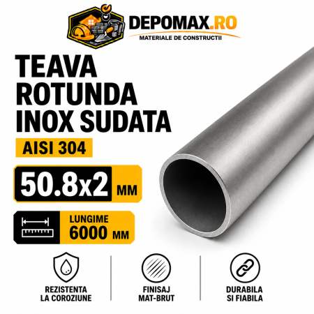 Teava rotunda inox sudata AISI 304, 50.8 x 2 mm, 6 metri